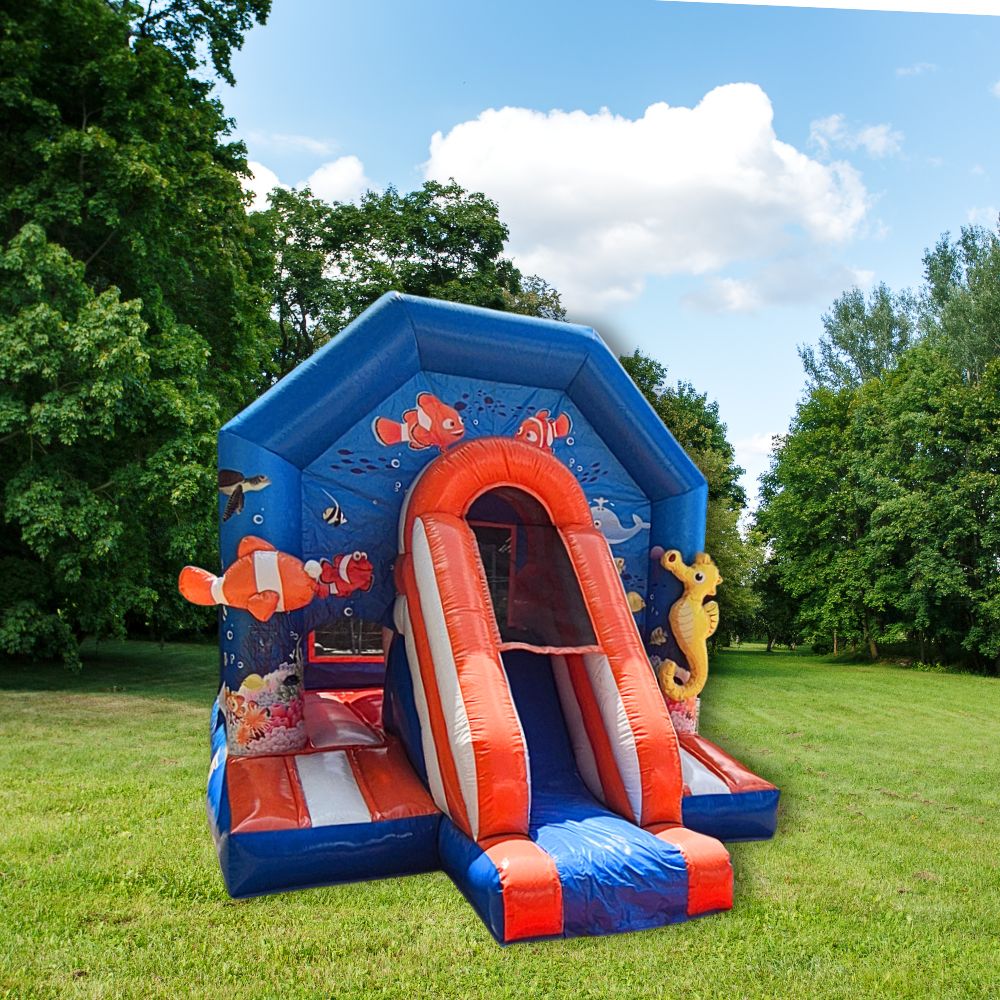 Große Profi-Hüpfburg Mitiv Clownfisch Nemo, Verleih Lüneburg und Umgebung